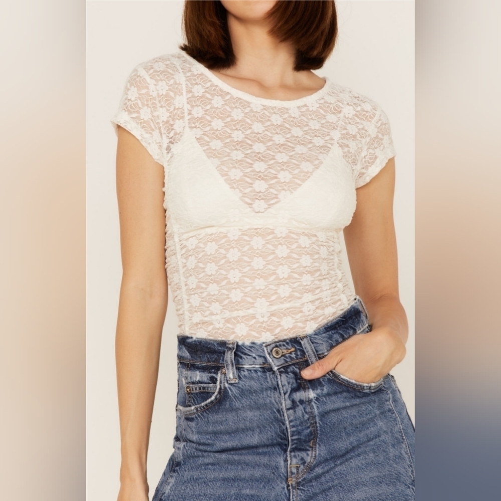 NWOT Free People Keep It Simple Lace Short Sleeve Top Size Women's XS